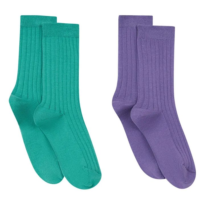 SMALLABLE BASICS Pack De 2 Chaussettes Coton Bio Sage & Purple