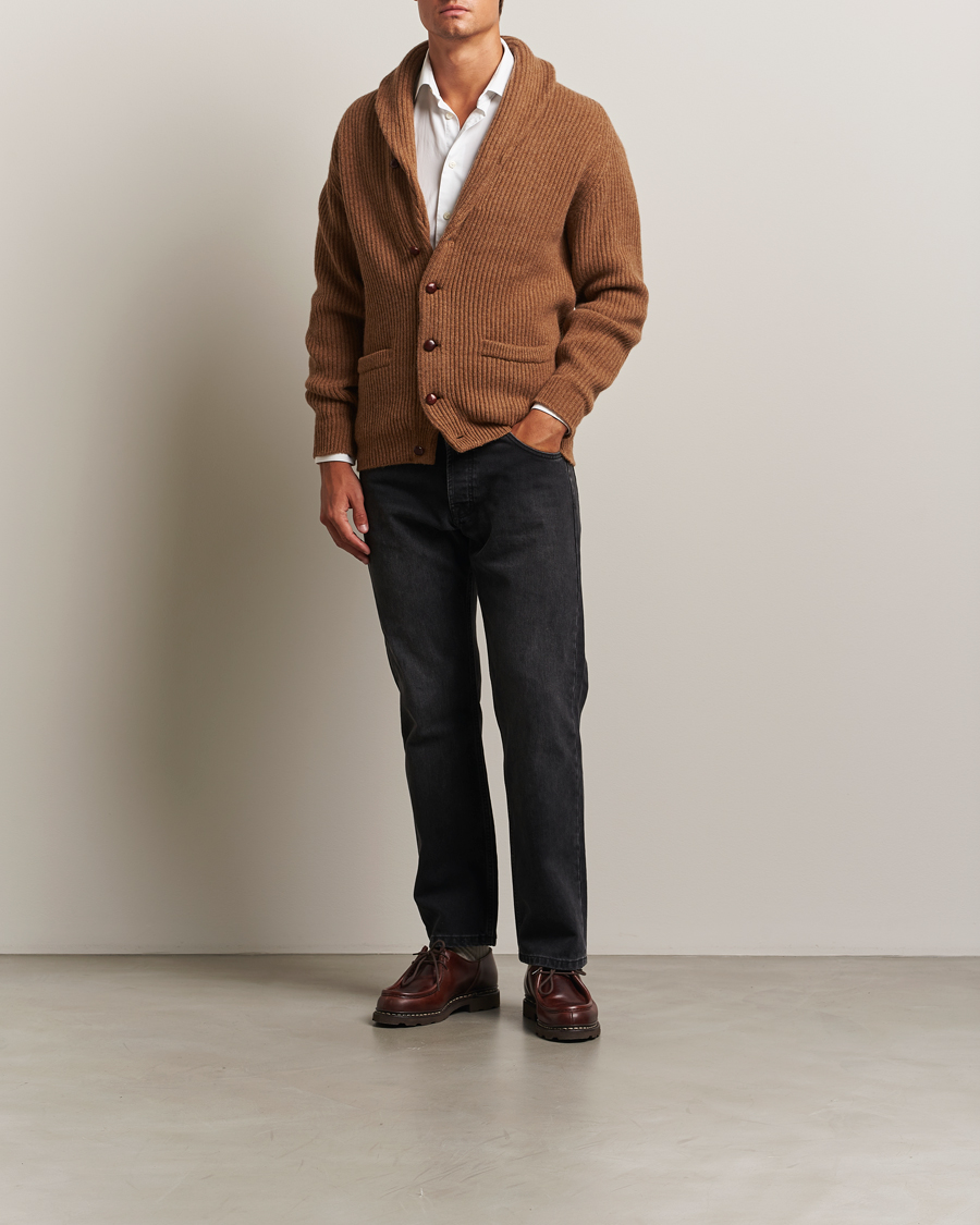 William Lockie Windsor Geelong Lambswool Shawl Cardigan Brown