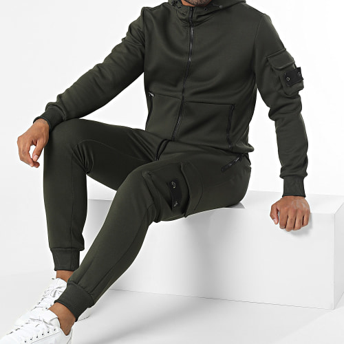 Ensemble Veste Zippée Et Pantalon Cargo Vert Kaki