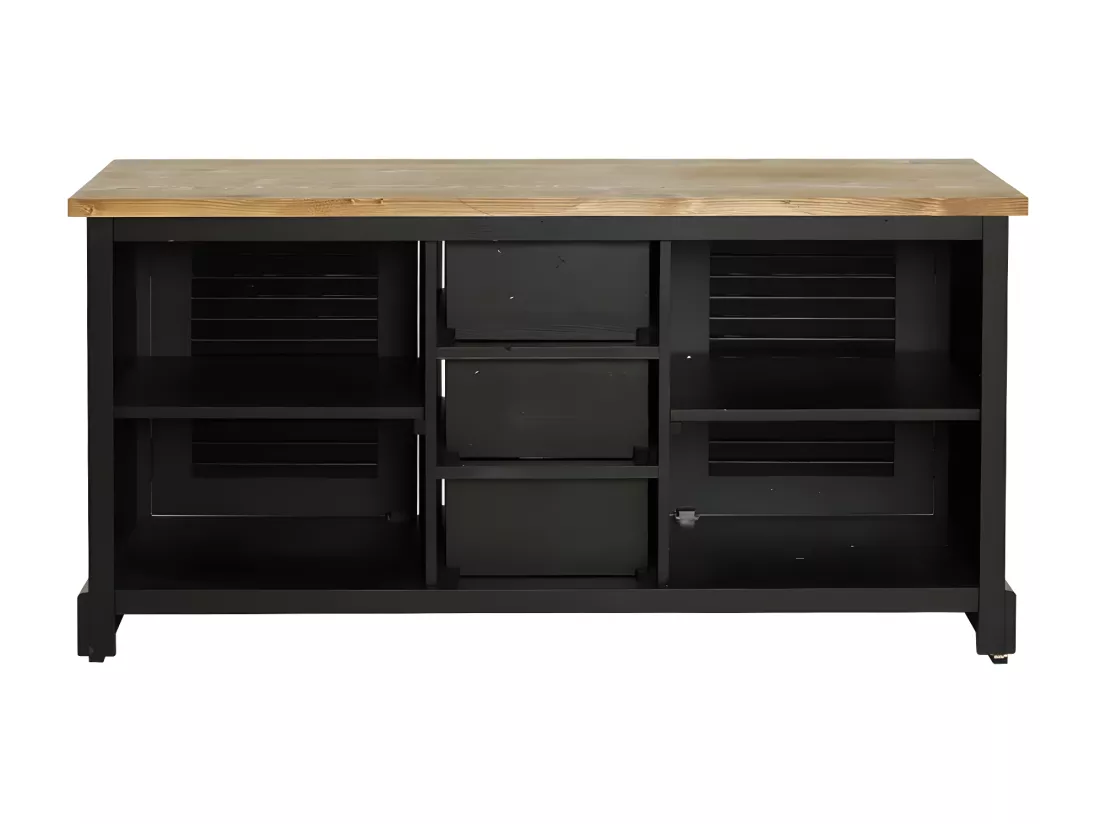 Meuble à portes persiennes en pin massif noir 150 cm Manel