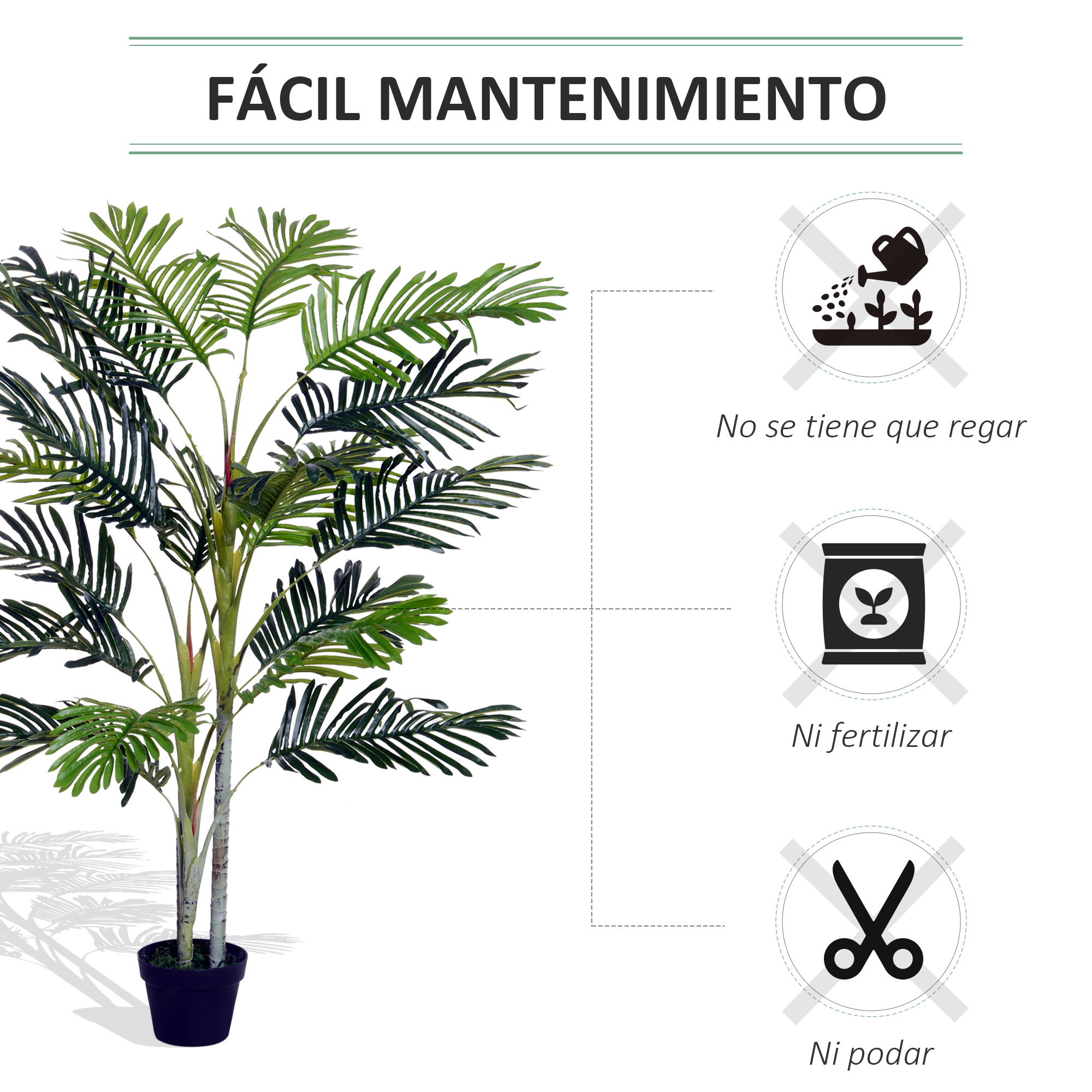 Palmeira artificial Outsunny de 150 cm com vaso e musgo para decoração de interiores e exteriores, sala de estar, escritório, varanda, Ø18x150 cm, verde.