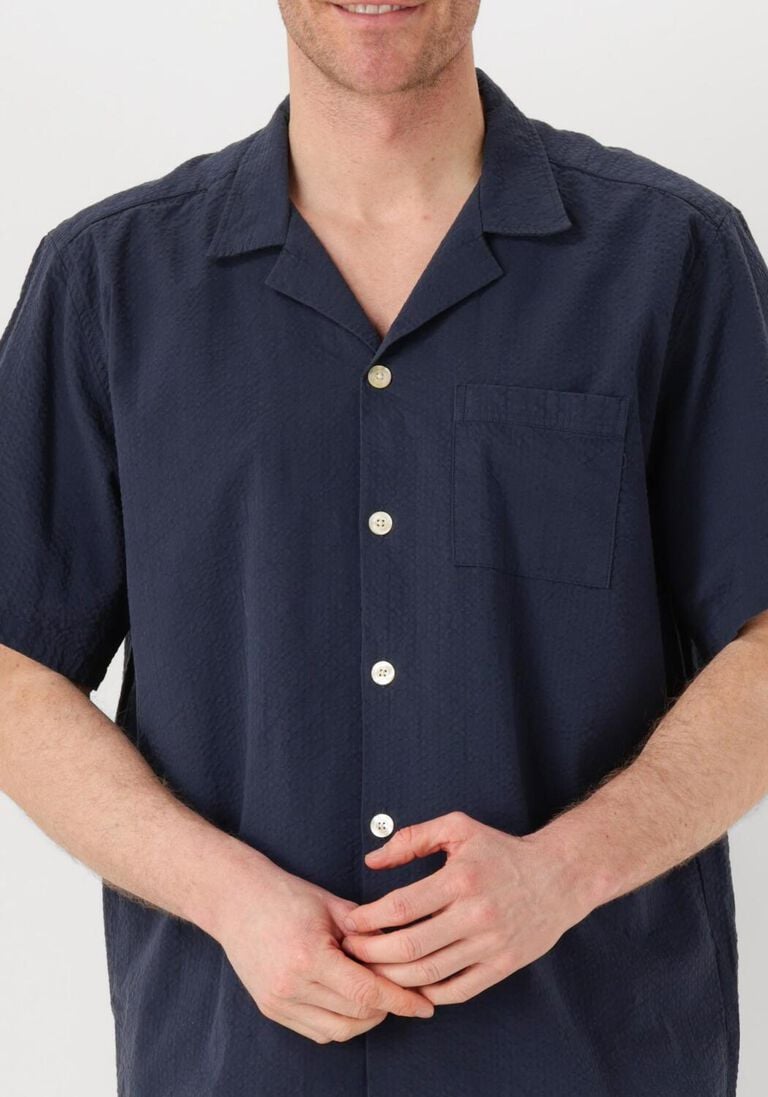 donkerblauwe forét casual overhemd hush seersucker ss shirt
