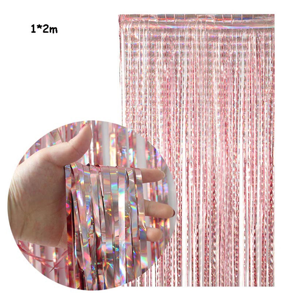 (2x1m) Party Deko Metallic Lametta Vorhang Glänzender Fransen Vorhang Foto Hintergrund  - Roségold