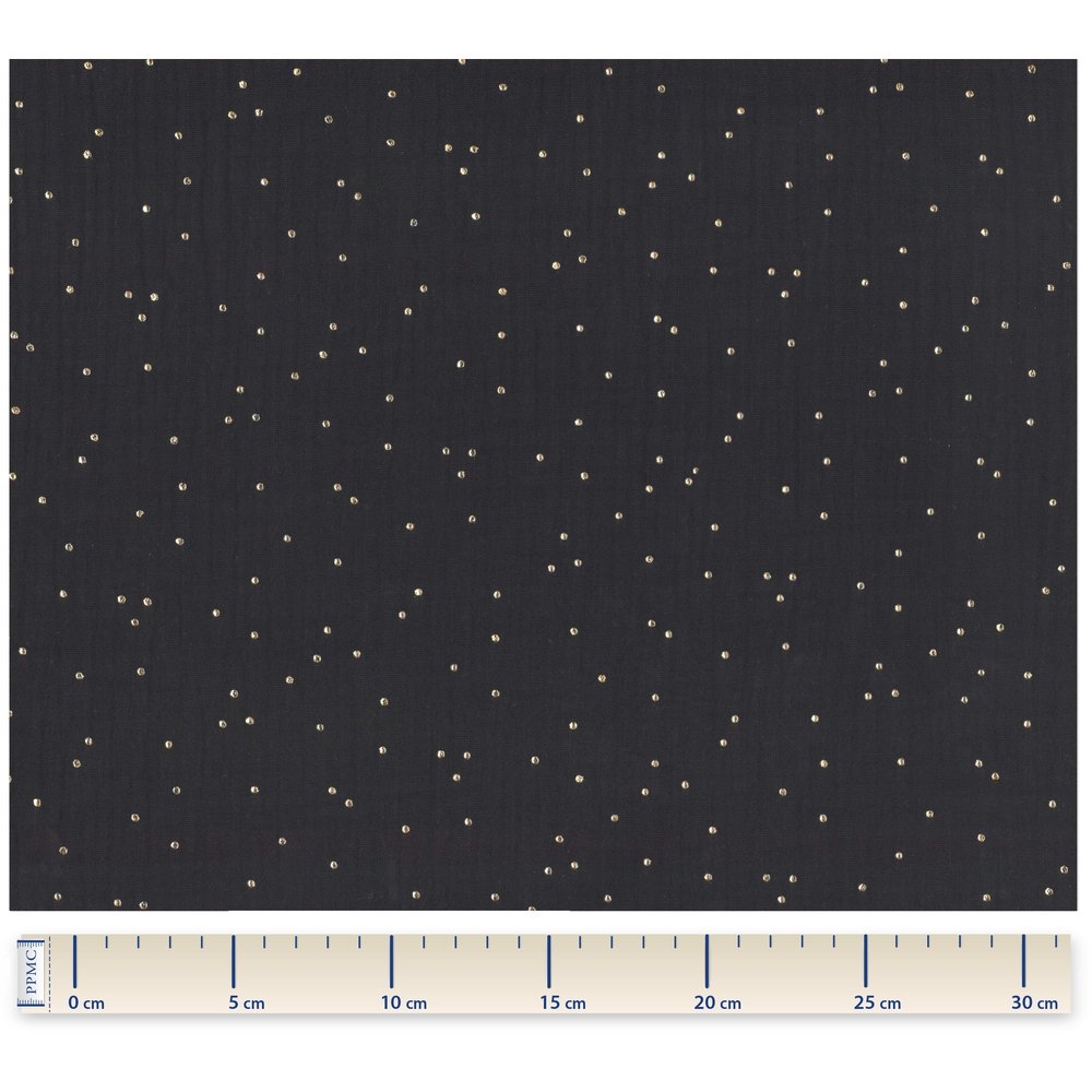 Tissu Gaze Pois Or Noir