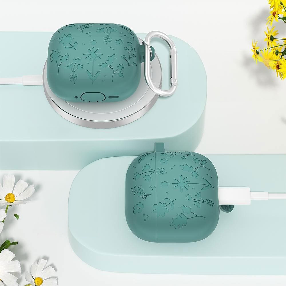 AirPods 4 Silikon Schutzhülle Abdeckung mit Karabinerhaken Blumen Muster - Lila