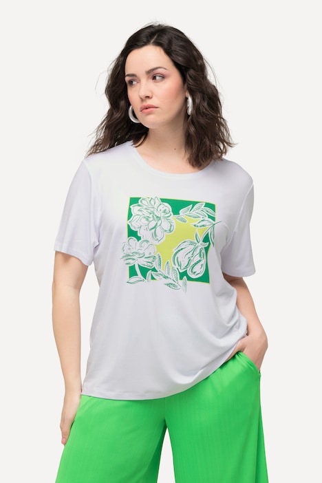 T-Shirt, Blume, Ziersteine, Rundhals, Halbarm
