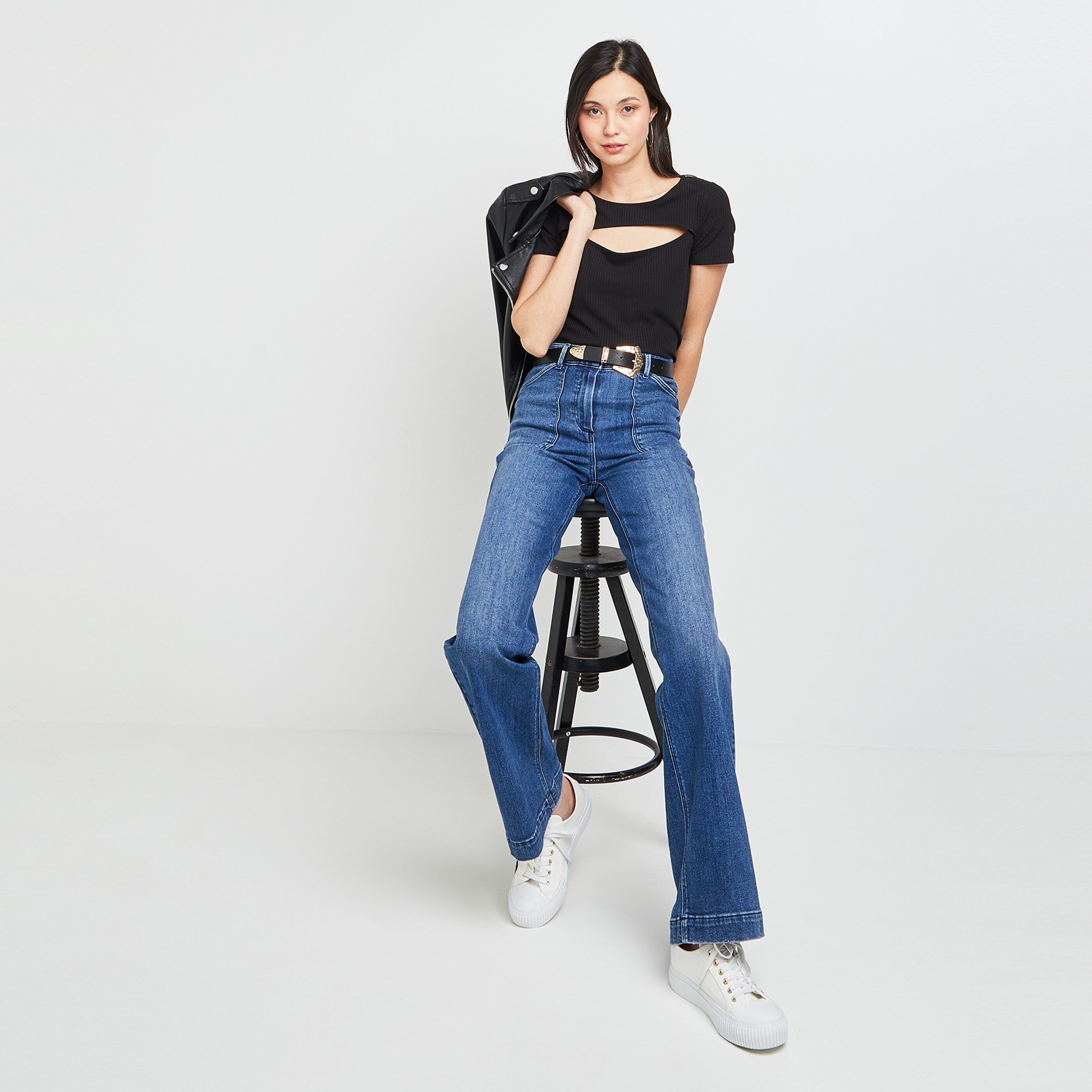 Tshirt cut out femme - NOIR