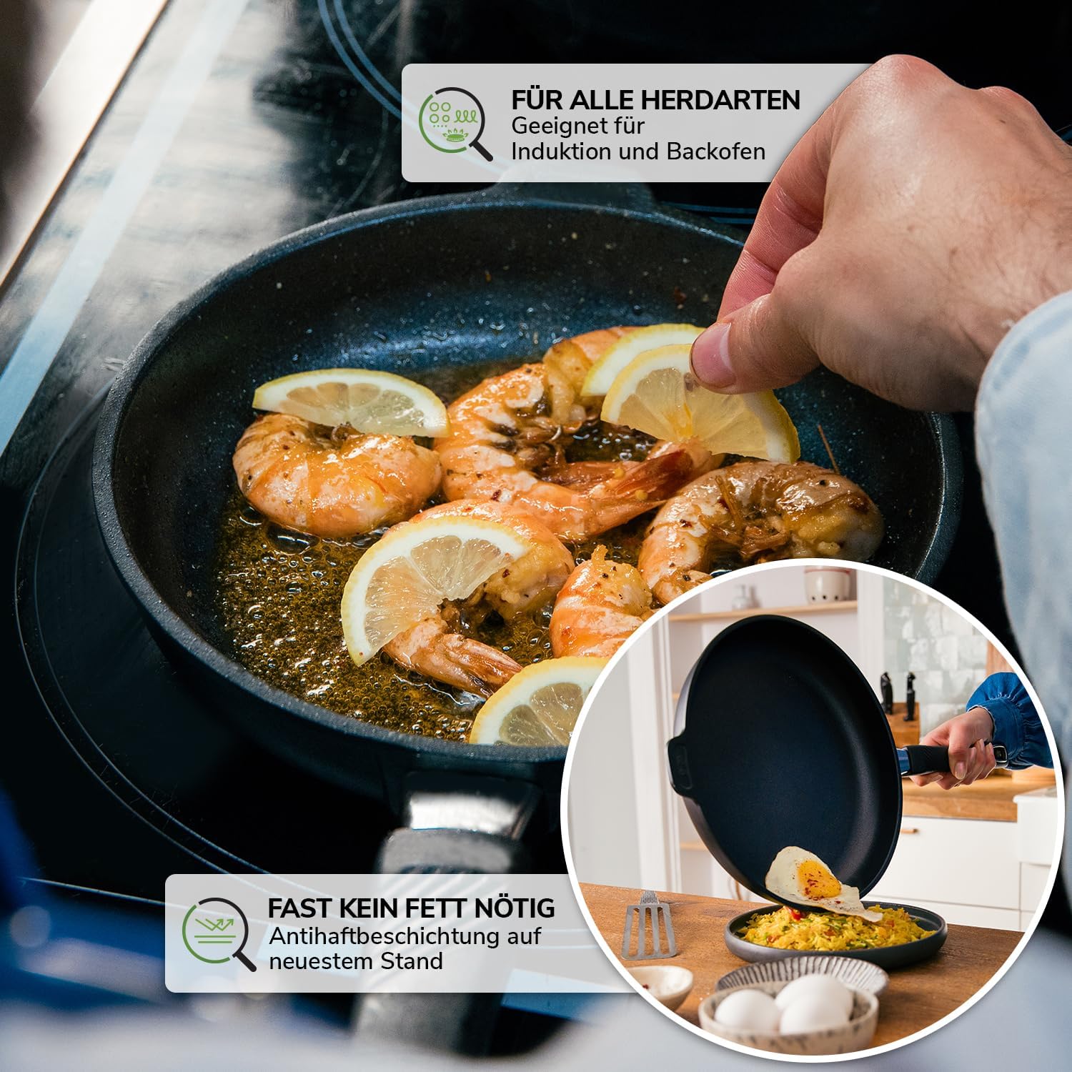 Premium Wok Pfanne 30 cm – PFAS freie Pfanne | Antihaft Wokpfanne Induktion aus Dänemark, ergonomisch geformt | Wok Induktion für gesundes Kochen ohne Schadstoffe | Non Stick Pan