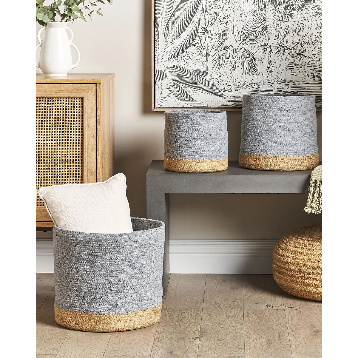 Beliani Paniers BASIMA en coton beige et gris