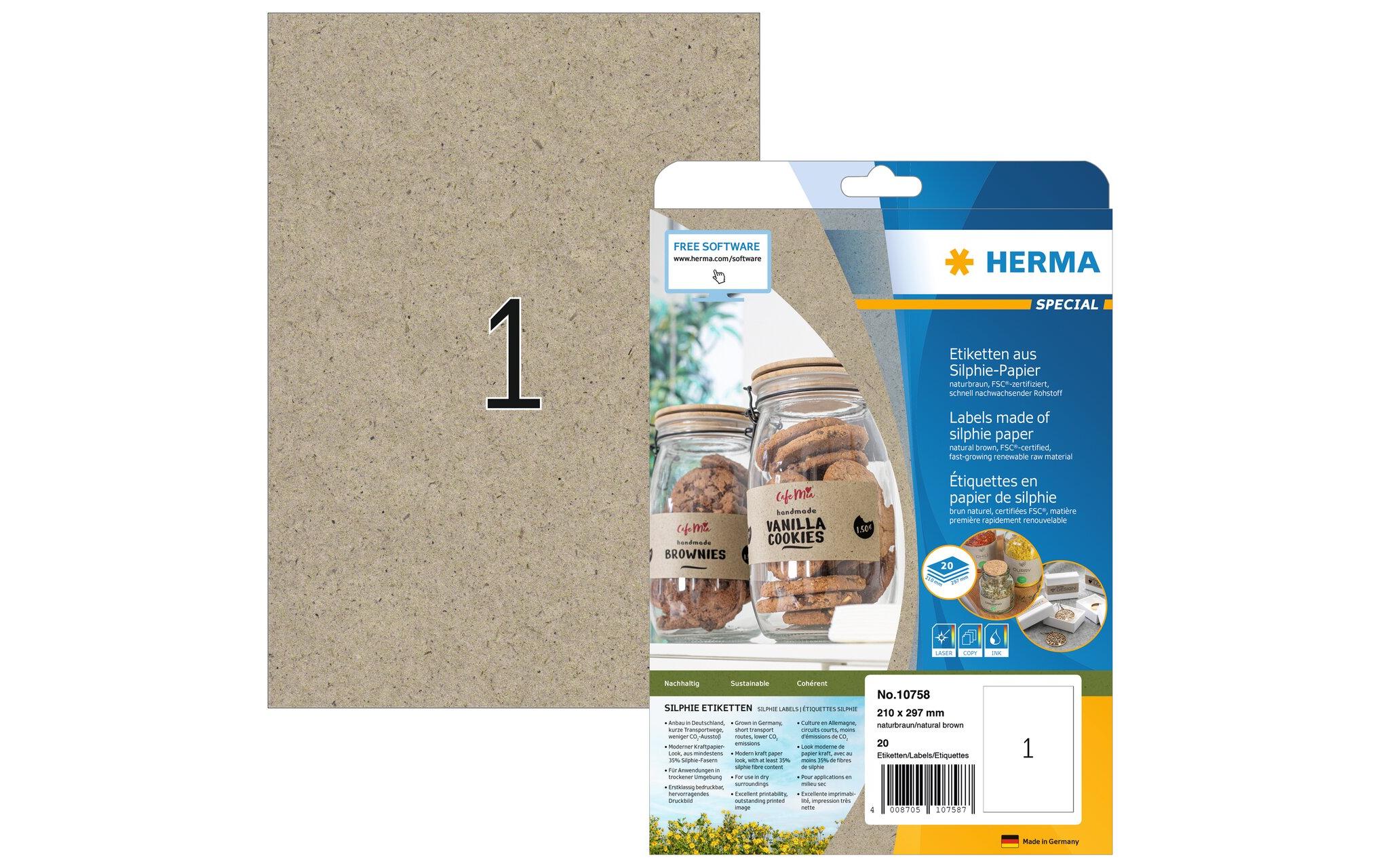 Universal-Etiketten 210 x 297 mm, 20 Blatt, BraunSilphieetiketten