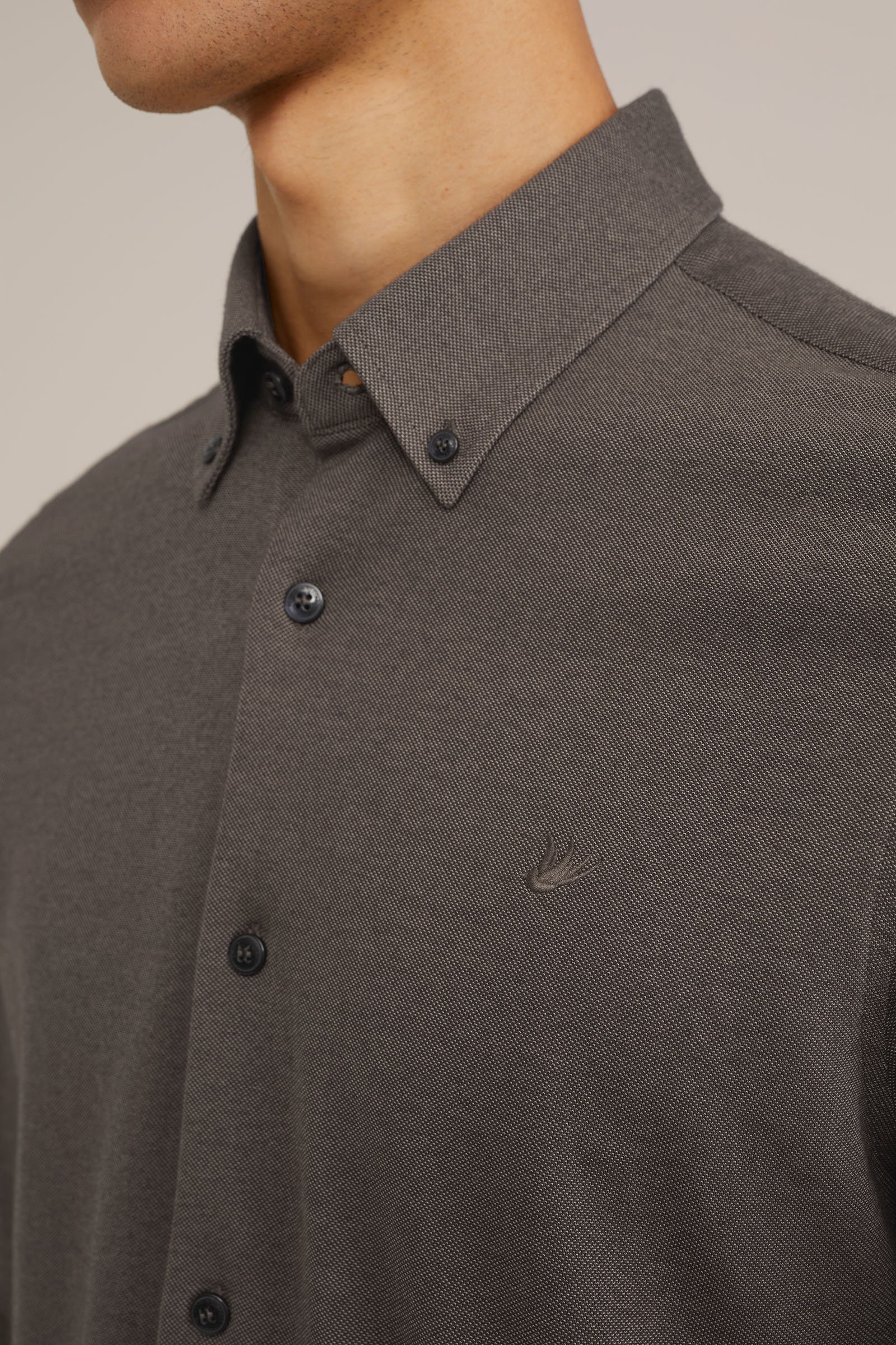 piquéjersey overhemd met stretch Fundamentals Kaneelbruin