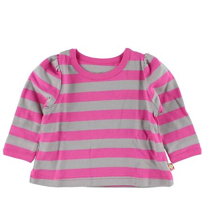 Katvig Pullover m. Puffärmeln - Pink/Grau Gestreift