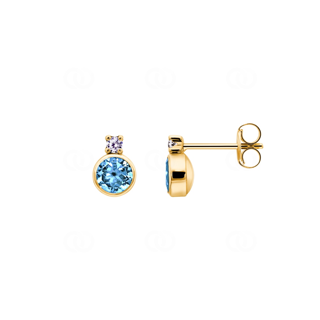 Ohrstecker 750/18 K Gelbgold mit Blautopas und Zirkonia
