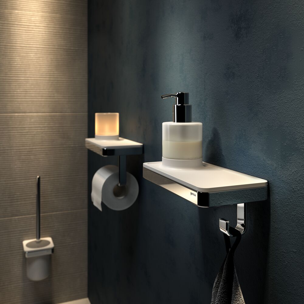 Geesa Frame toiletrolhouder met planchet en (LED licht)houder wit/chroom