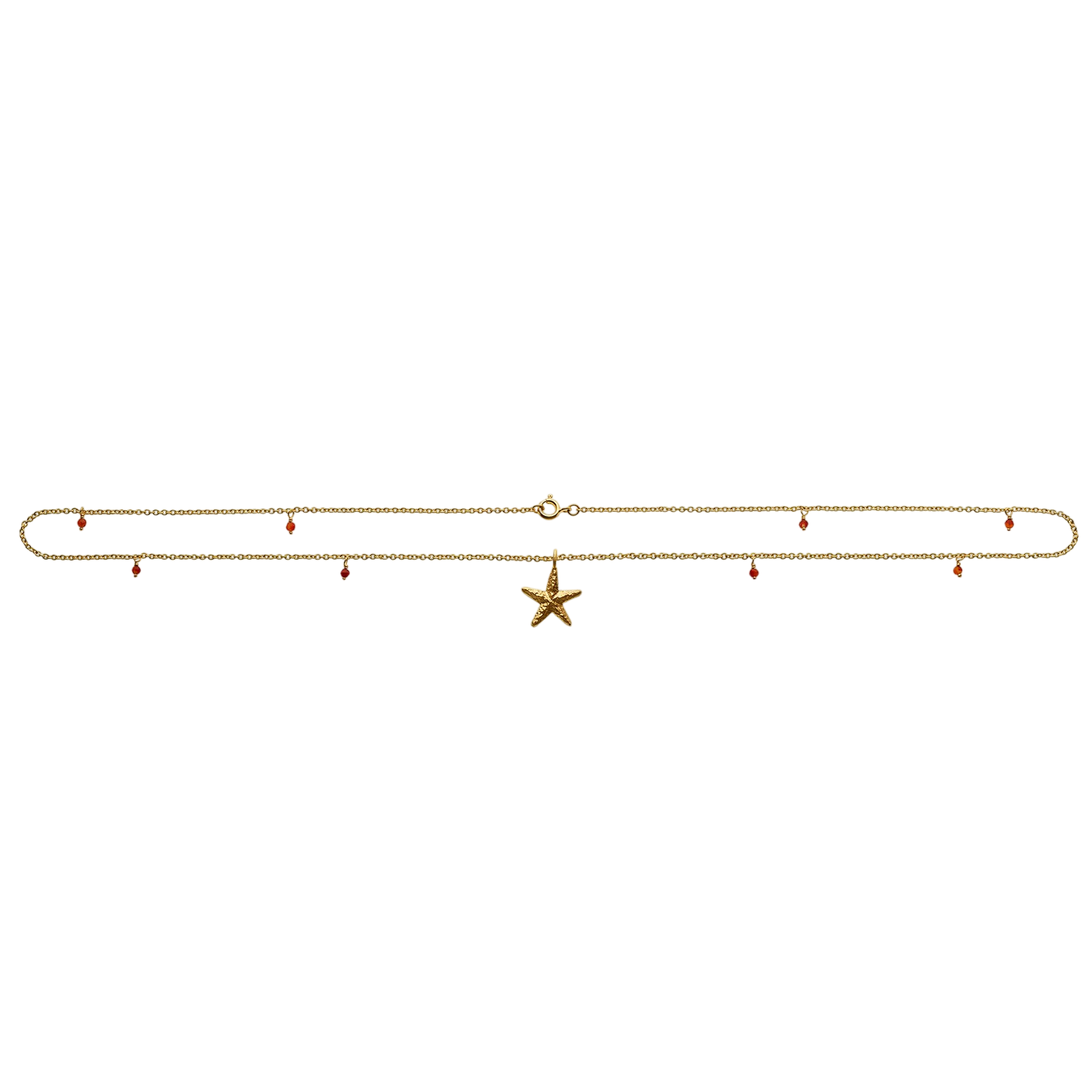 Collier mit 8 Carneol Steinen und Seestern Anhänger, vergoldet