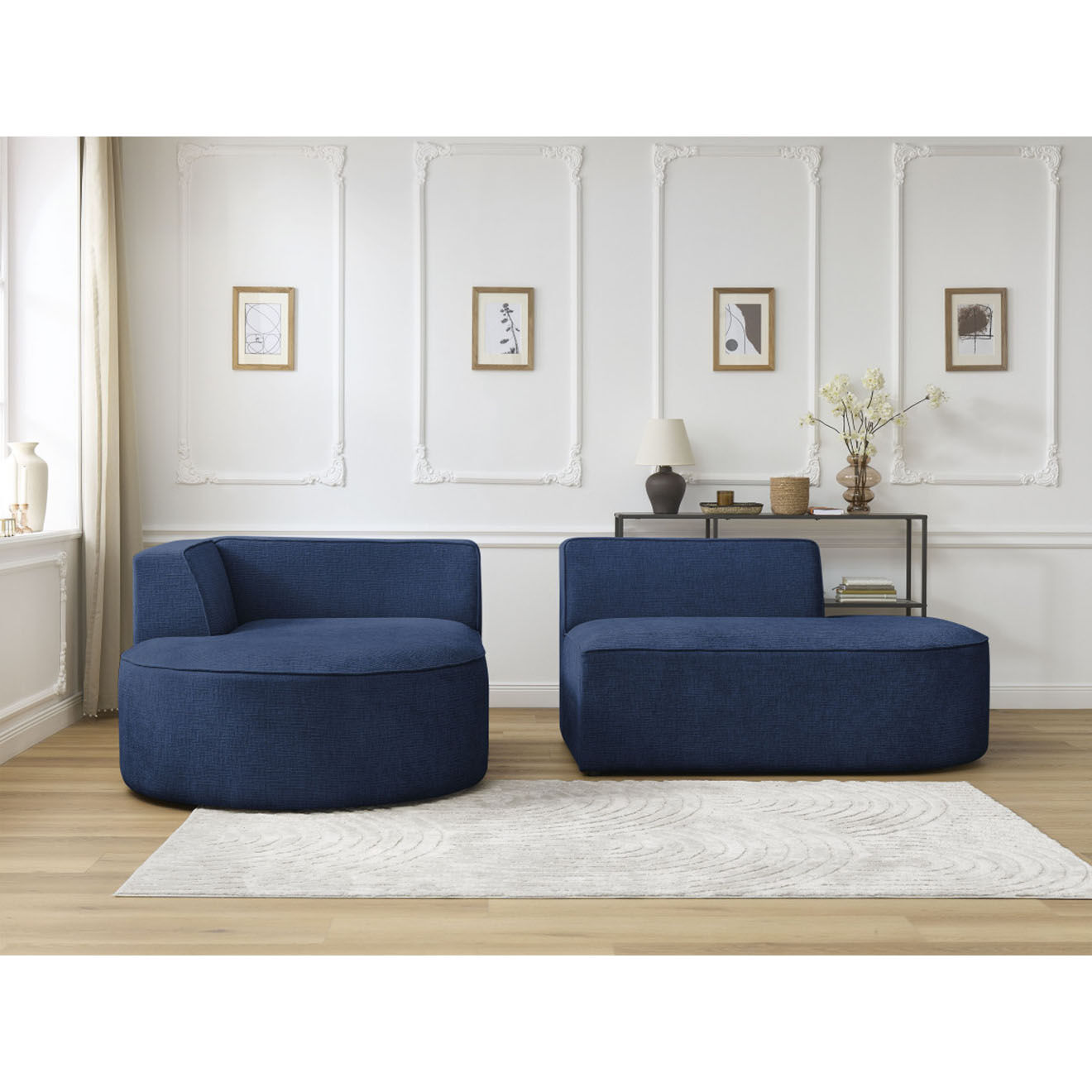 Bobochic Canapé d'angle gauche fixe 4 places Rousseau texturé bleu foncé - 250x160x72 cm