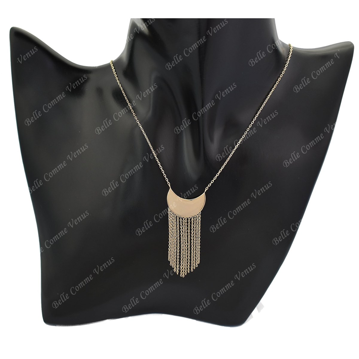 Collier croissant de lune chaînettes pendantes Plaqué OR 750 3 microns