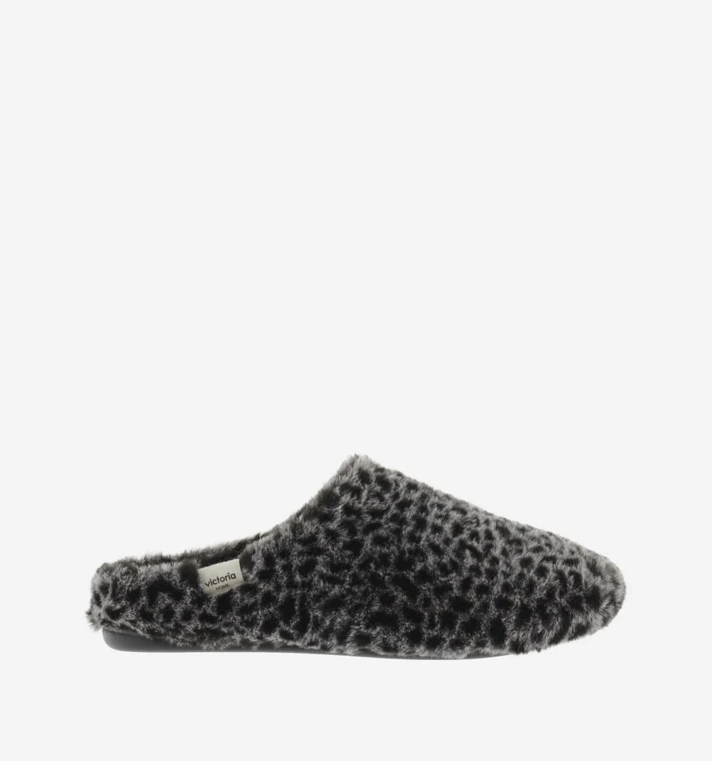 NORTE FOURRURE ANIMAL PRINT Pantoufles pour femmes à imprimé animalier NEGRO