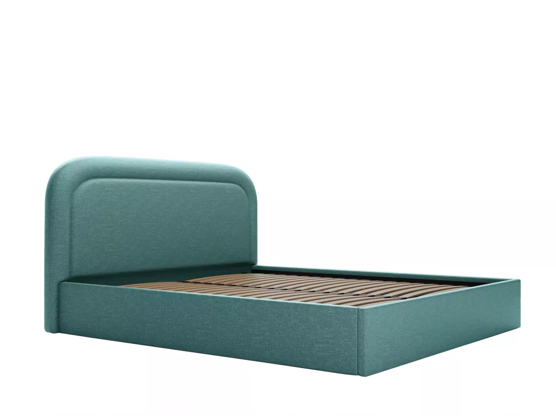 Lit coffre 180 x 200 cm - Tissu chiné - Bleu canard - FIREZA