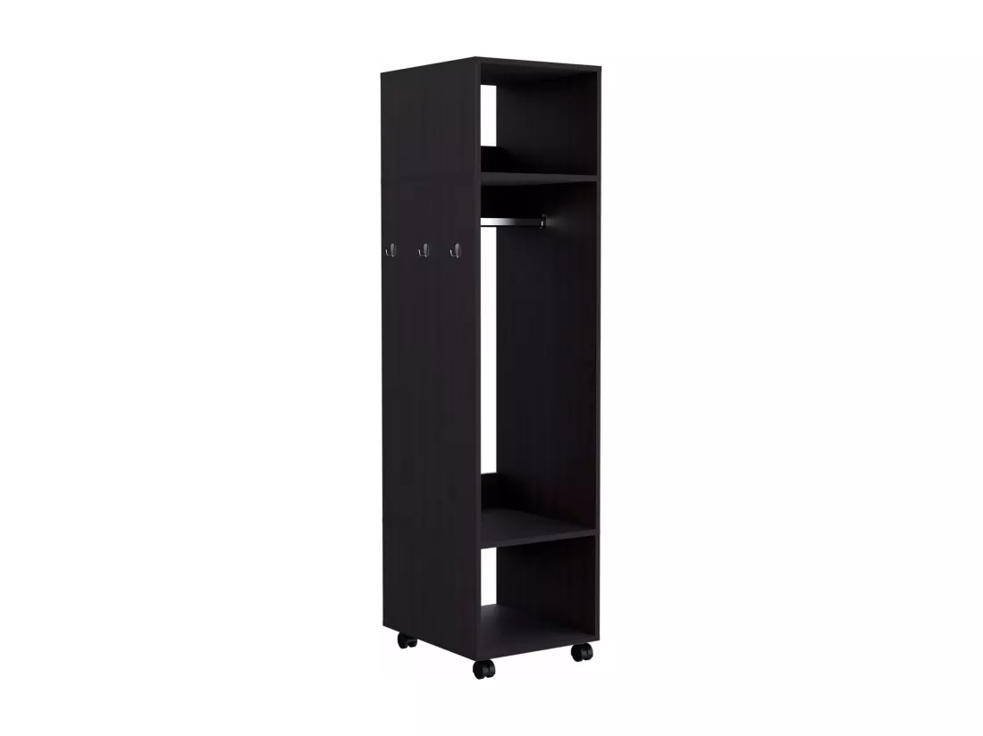 Armoire en mélamine Kronospan, trois étagères, tringle à vêtements et miroir inclus, Noir, 160 cm X 40 cm X 48 cm