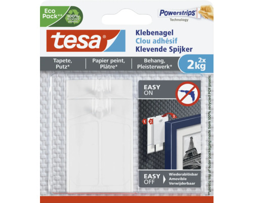 tesa lijmspijker voor behang & pleisterwerk, wit, draagvermogen 2 kg, 2 st.