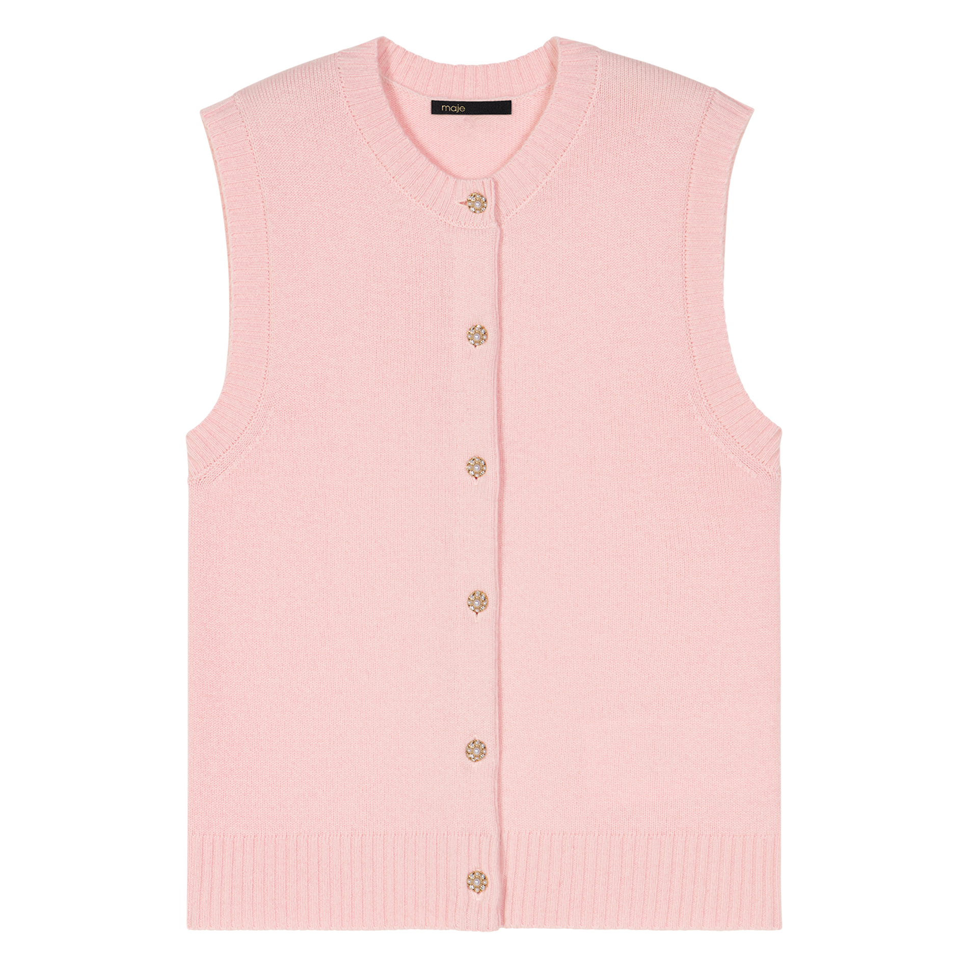 Cardigan sans manches boutonné en laine mélangée | Rose