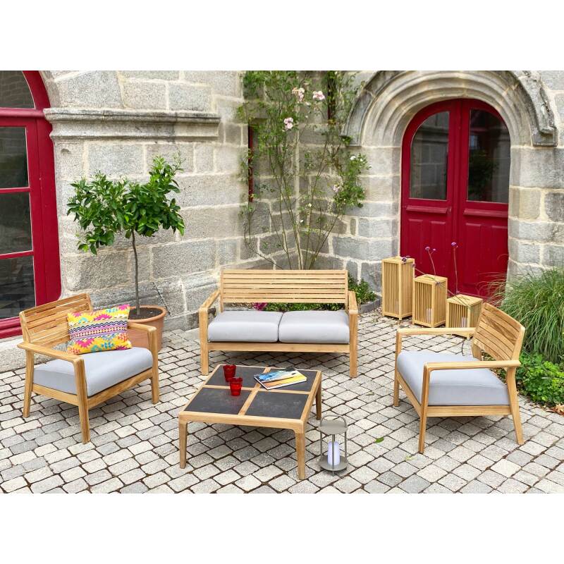 Fauteuil lounge d'extérieur CLAIN - tissu - bois teck