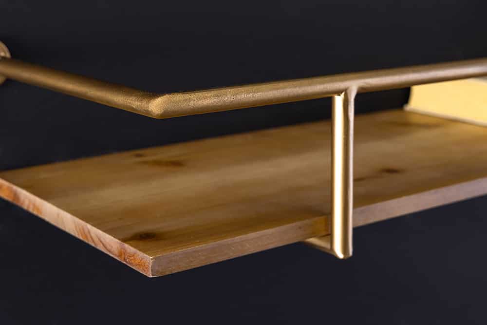 Massives Wandregal HERITAGE 75cm natur Pinienholz gold Metall