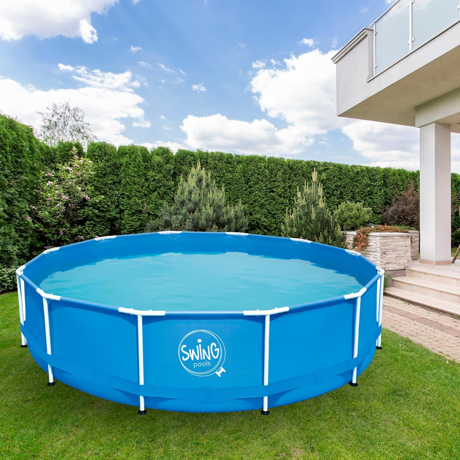 HAF® Swing Metal Frame Pool in blau mit den Maßen 305 x 76 cm | ca. 4.500 Liter Wasserkapazität | Hochwertiger und Stabiler Swimming Pool | Gartenpool/Aufstellpool ohne Filterpumpe