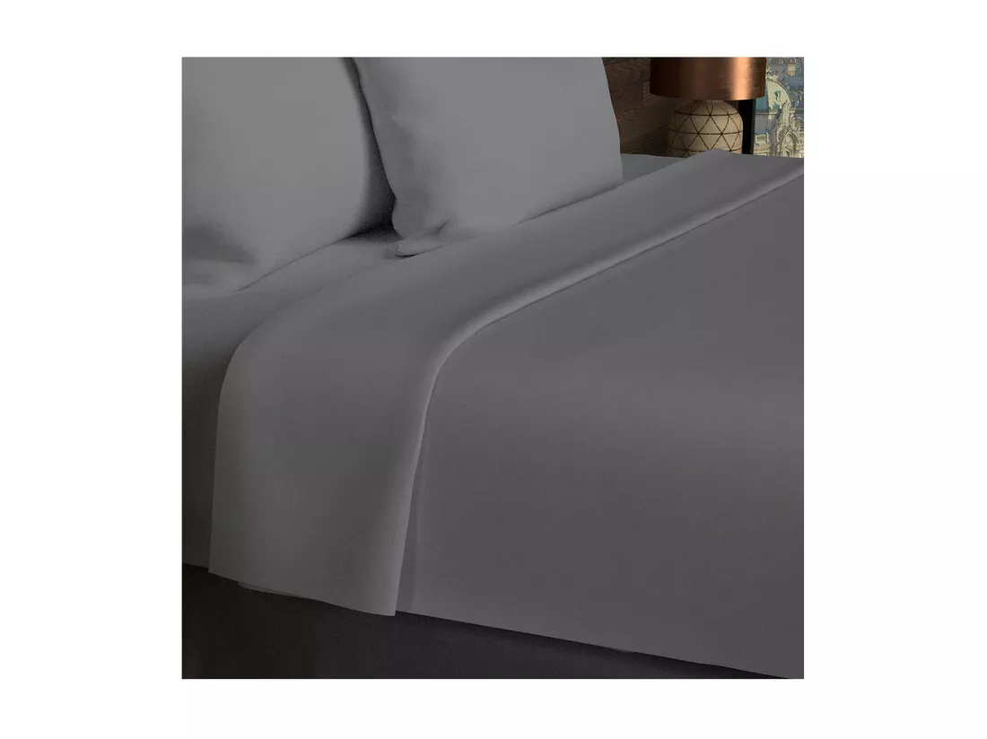 Drap plat en coton 57 fils 260x300 cm UNI gris, par Soleil d'ocre