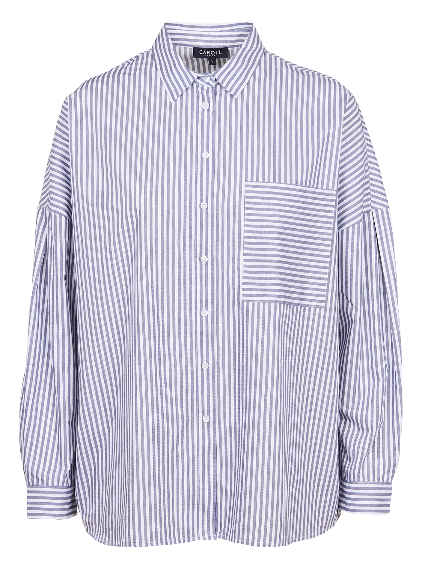 CLAUDINE - Chemise col classique rayée en coton | Bleu