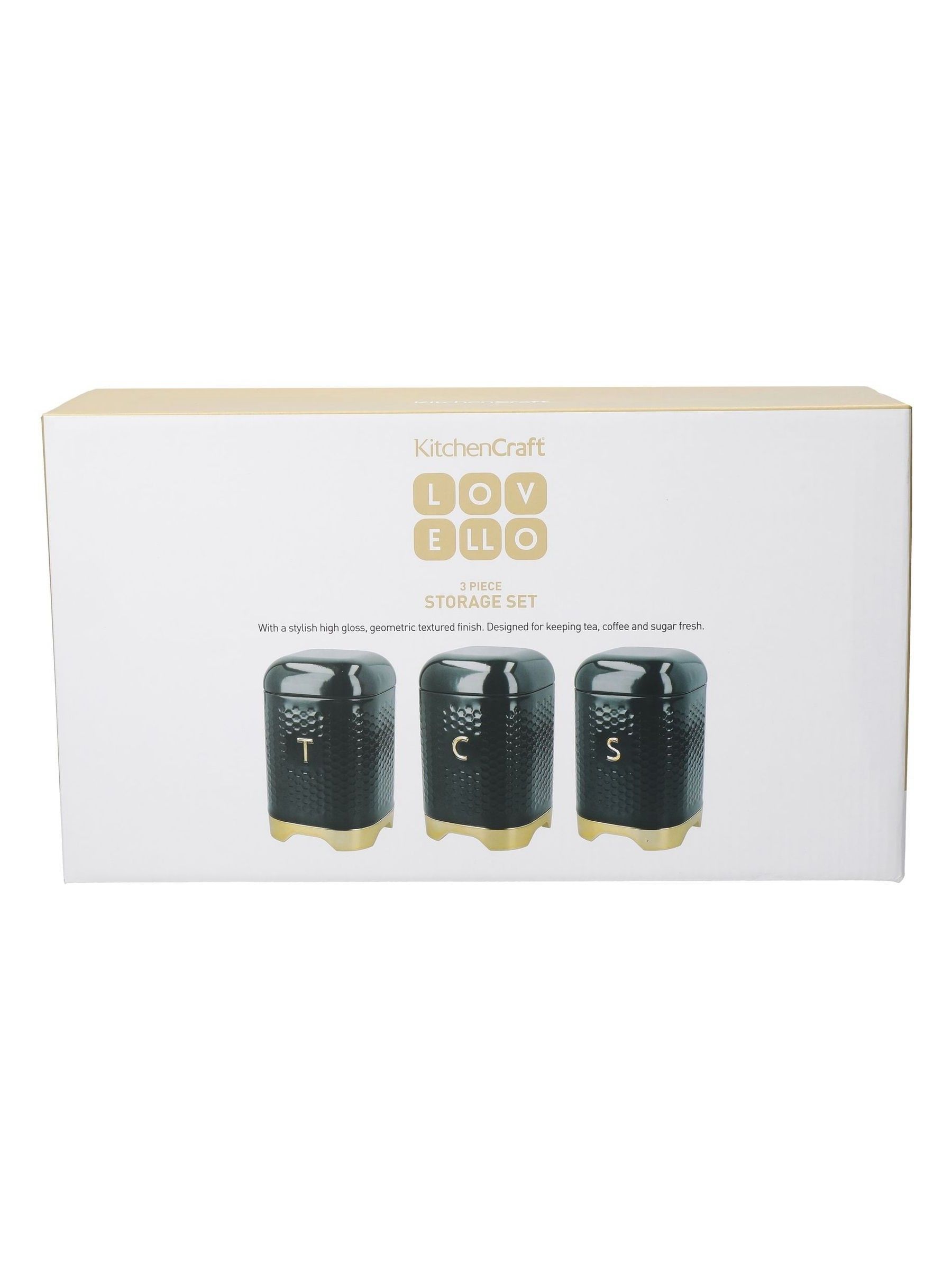 Kitchencraft Textured Geometric Tea Coffee Sugar Canisters Set