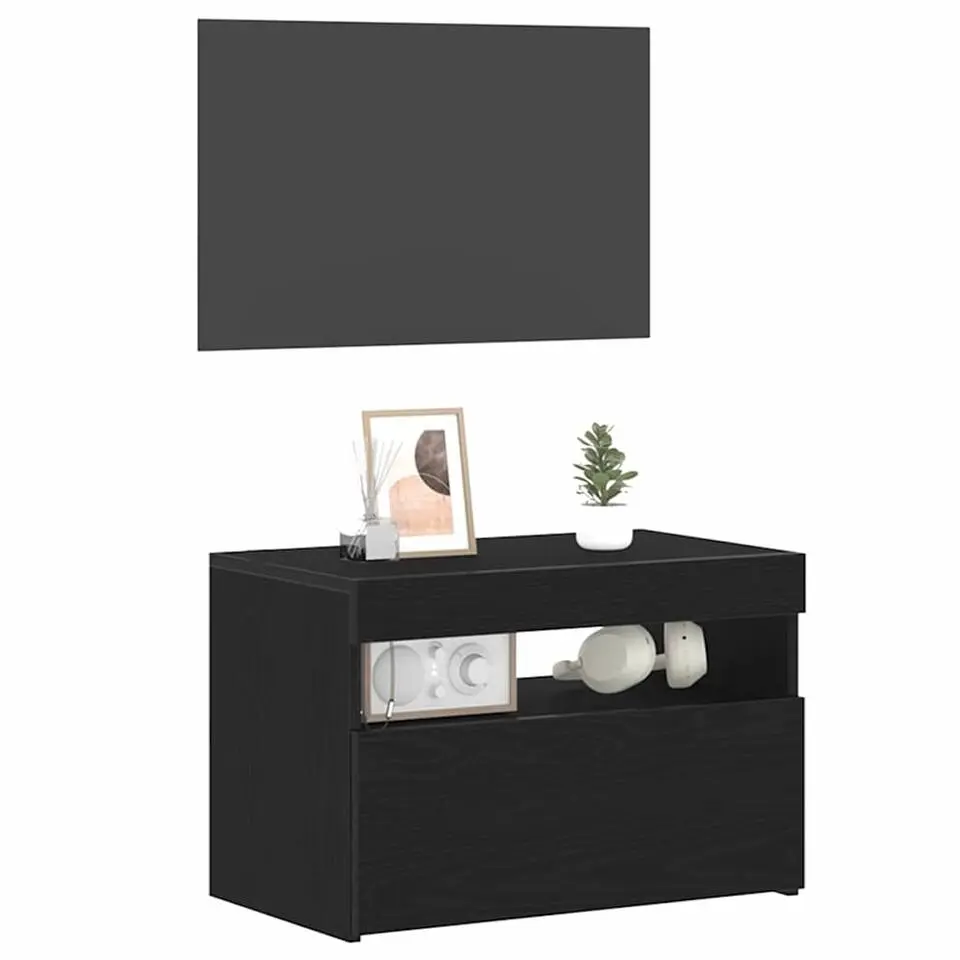 vidaXL - LED TV-meubel met deur - Zwart eiken - Hout - 60x35x40 cm