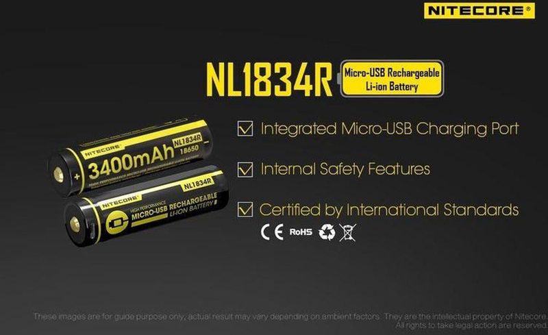 Nitecore - 18650 NL1834R - Li-ion Batterij - Zwart - 3400mAh - USB-C Aansluiting