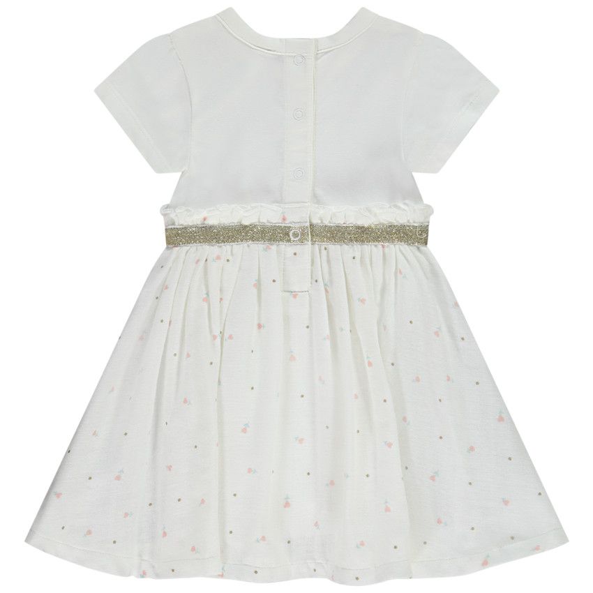 Robe 2 en 1 en jersey et double gaze de coton print lapin pour bébé fille - Ecru