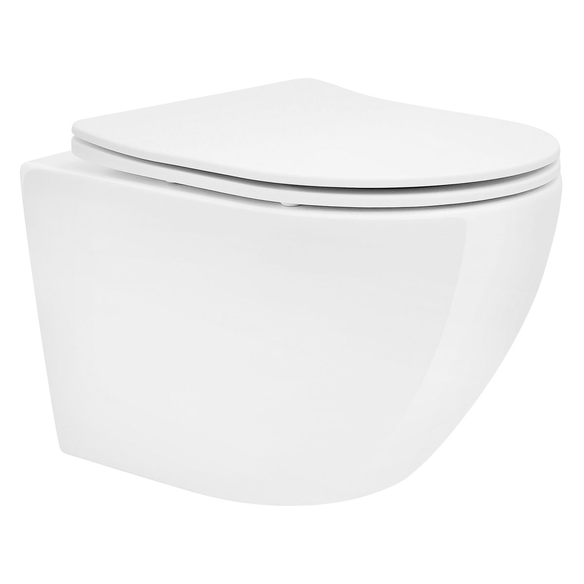 ECD Germany Randloos wandcloset, kort 49 cm, glanzend wit, keramisch toilet met antibacterieel oppervlak, verwijderbare Duroplast toiletbril met softclose-mechanisme, diepspoel wandcloset