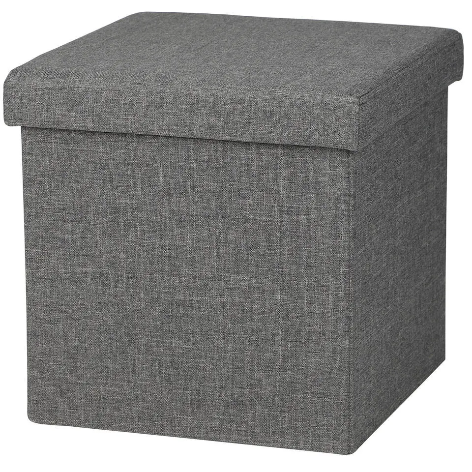 Urban Living poef/hocker/opbergbox - donkergrijs - mdf - 37 x 37 cm