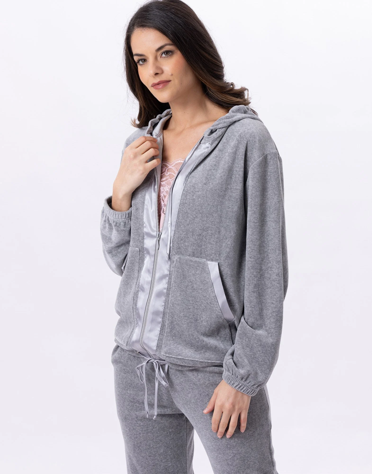 VELVET 870 - Veste zippée en velours | Gris