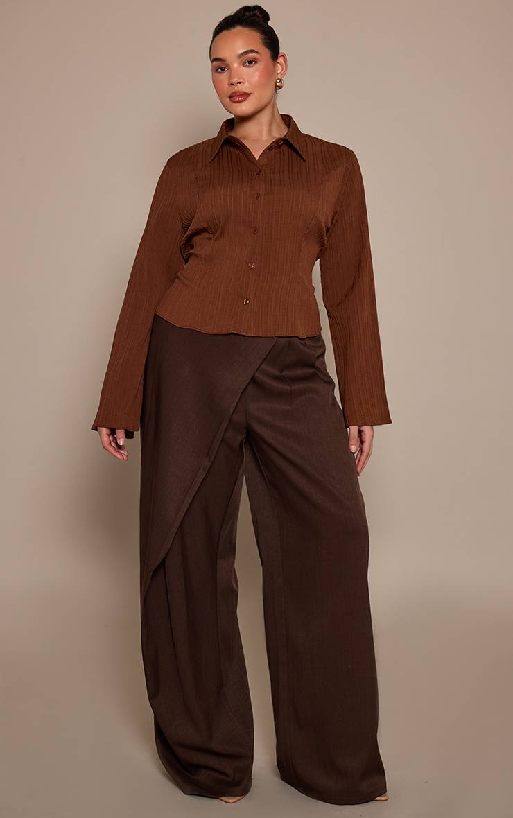 Marron Pantalon Grande Taille À Devant Cache-cœur En Tissu Tissé