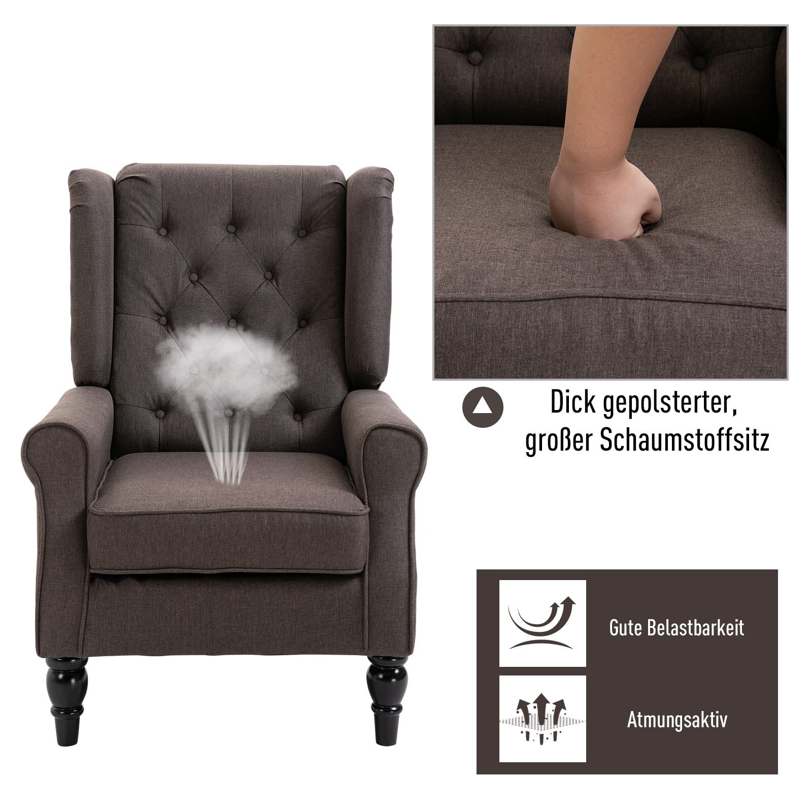 HOMCOM Relaxsessel mit Tufting 76 x 86 x 108 cm (BxTxH)
