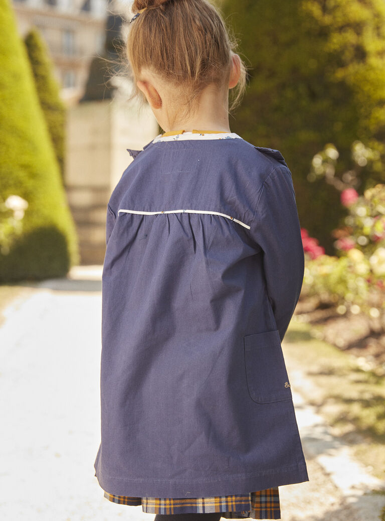 Tablier scolaire bleu marine en popeline