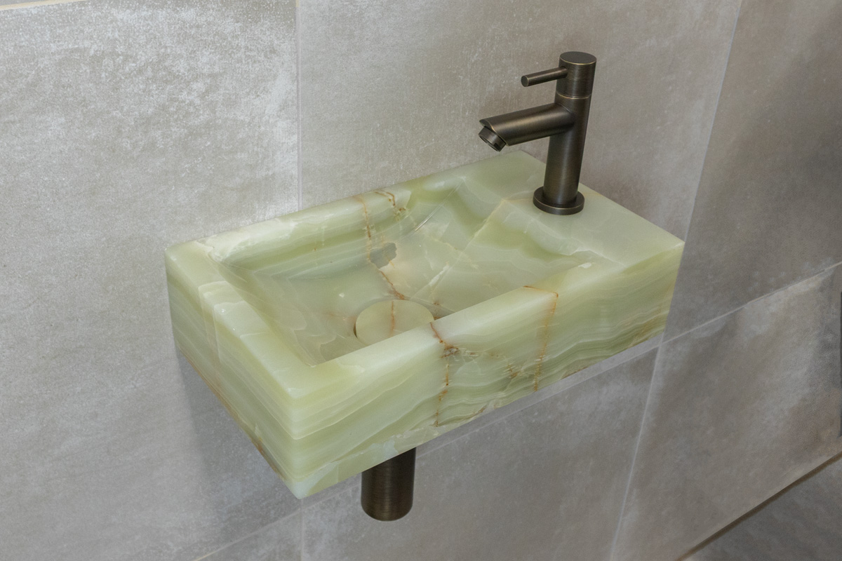 Saniclear Green Onyx fonteinset met rechte kraan in verouderd messing