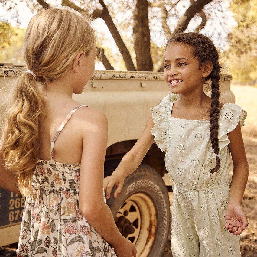 Combinaison longue en broderie anglaise pour fille - Vert