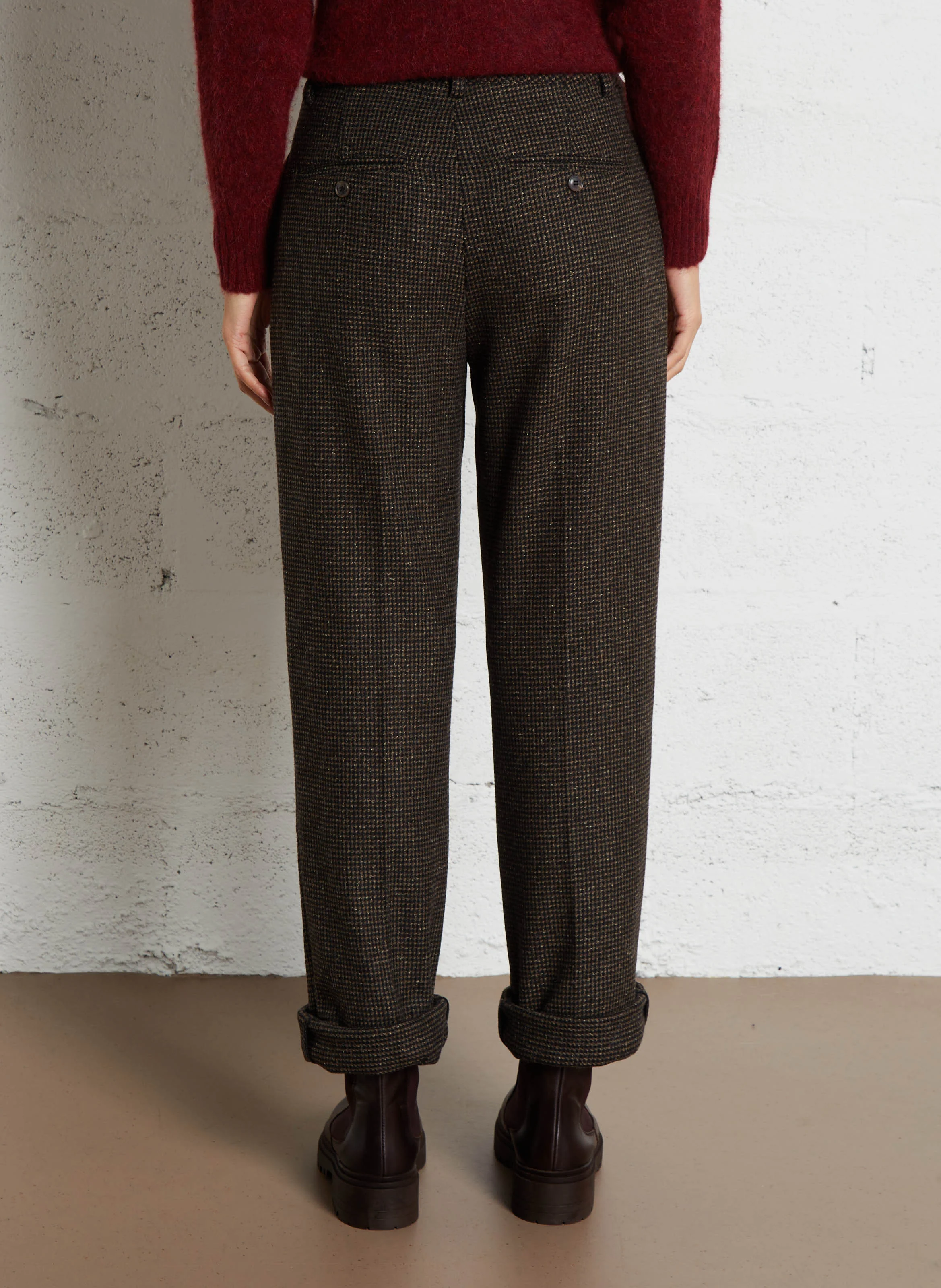 Pantalon droit en laine mélangée à carreaux | Multicolore