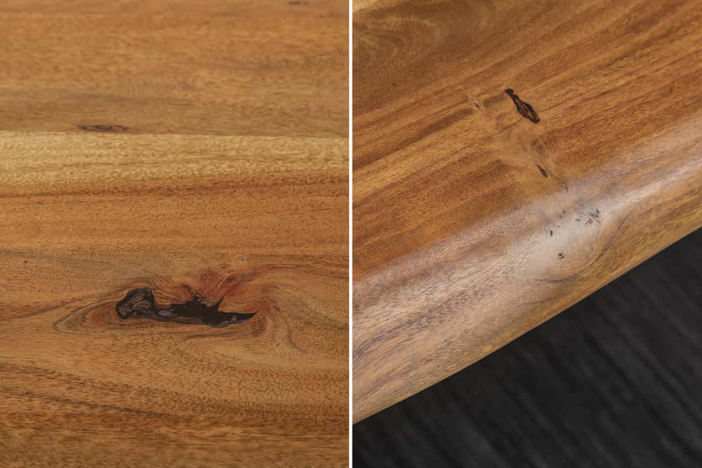 Massivholz Esstisch MAMMUT NATURE 200cm Akazie Baumkante 6cm Tischplatte Edelstahlbeine