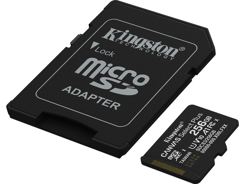 Kingston microSDXC-Karte Canvas Select Plus Gen3 256 GB Robuste microSDXC-Karte für Full-HD-Aufnahmen mit Speicherkartenadapter