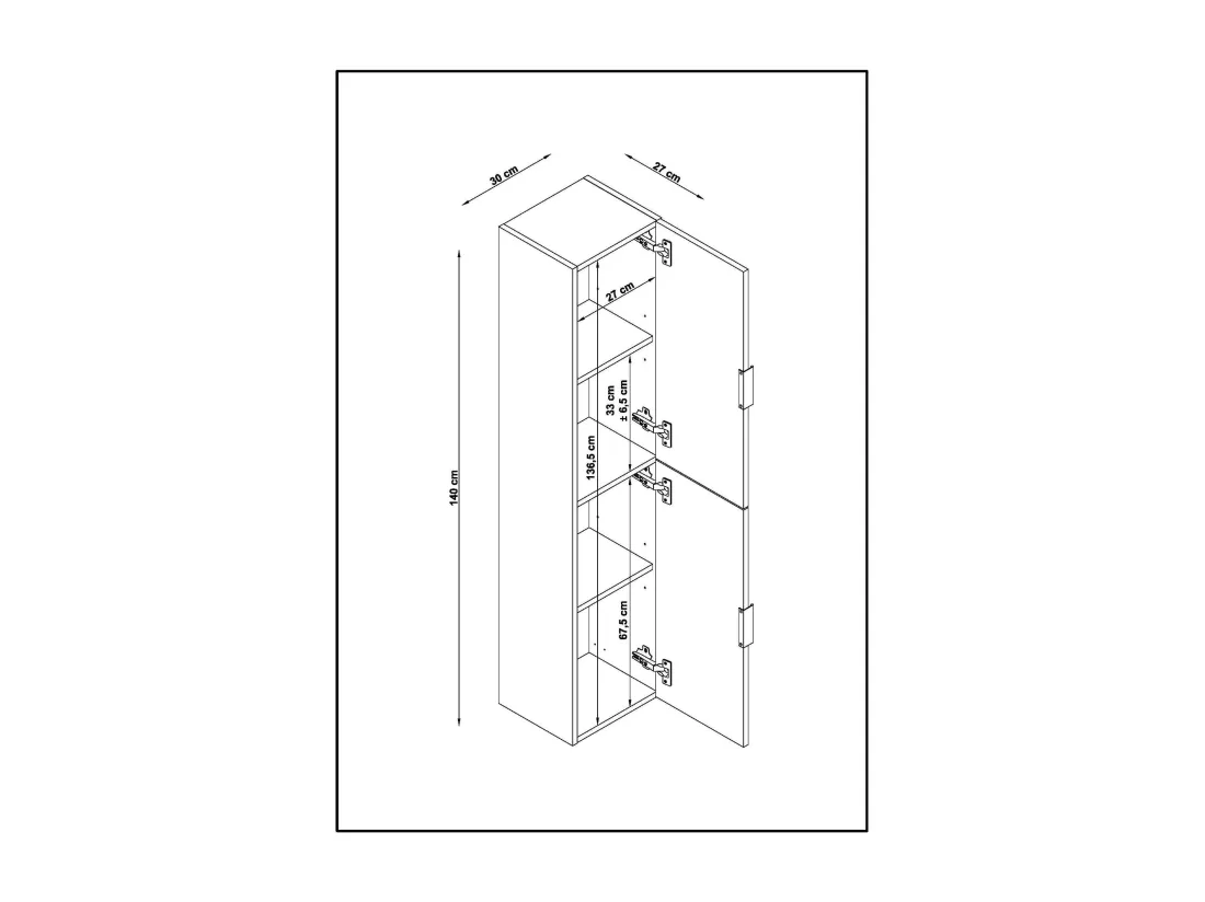 Colonne de salle de bain LYO 2 portes 140x30x27 cm chêne T-BATH
