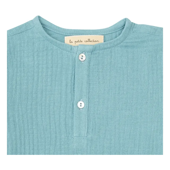 La Petite Collection Pyjama Gaze de Coton Bio Top + Pantalon | Vert d'eau