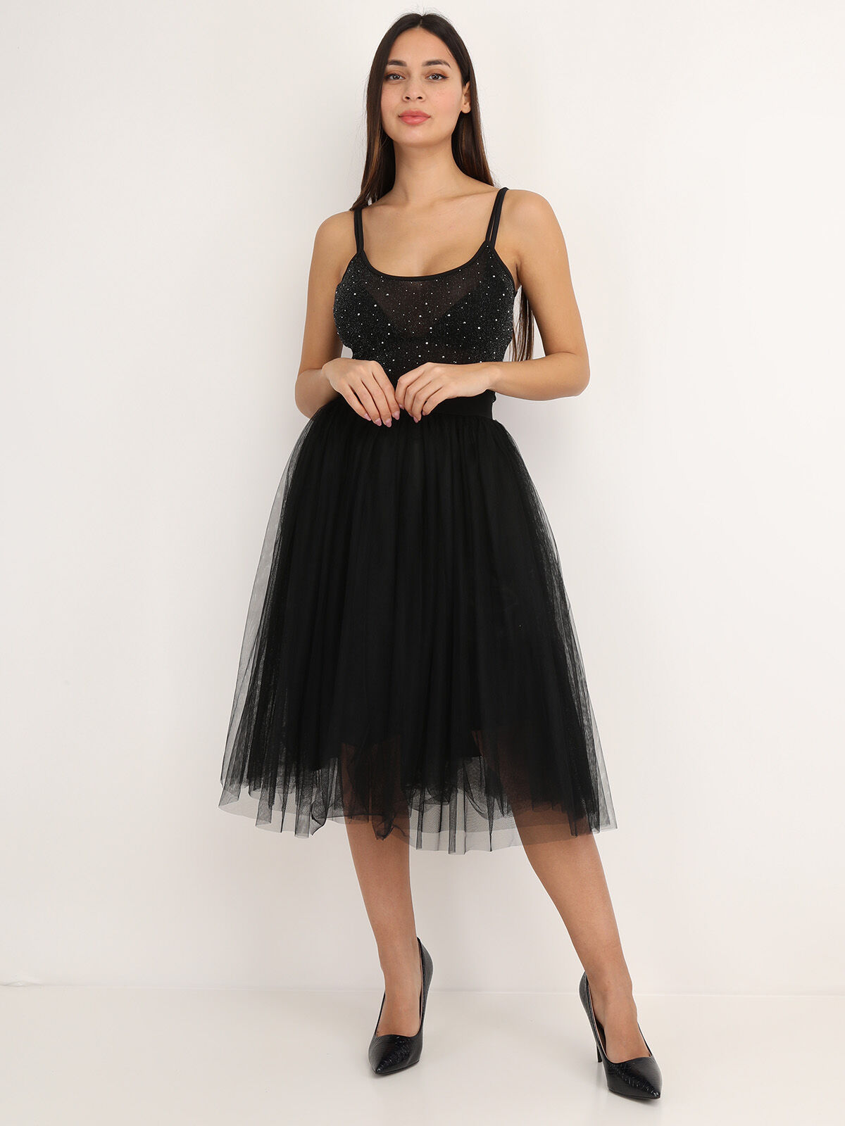 Jupe midi en tulle- Noir