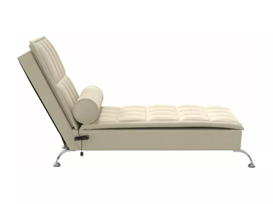 Chaise longue de massage avec traversin crème tissu